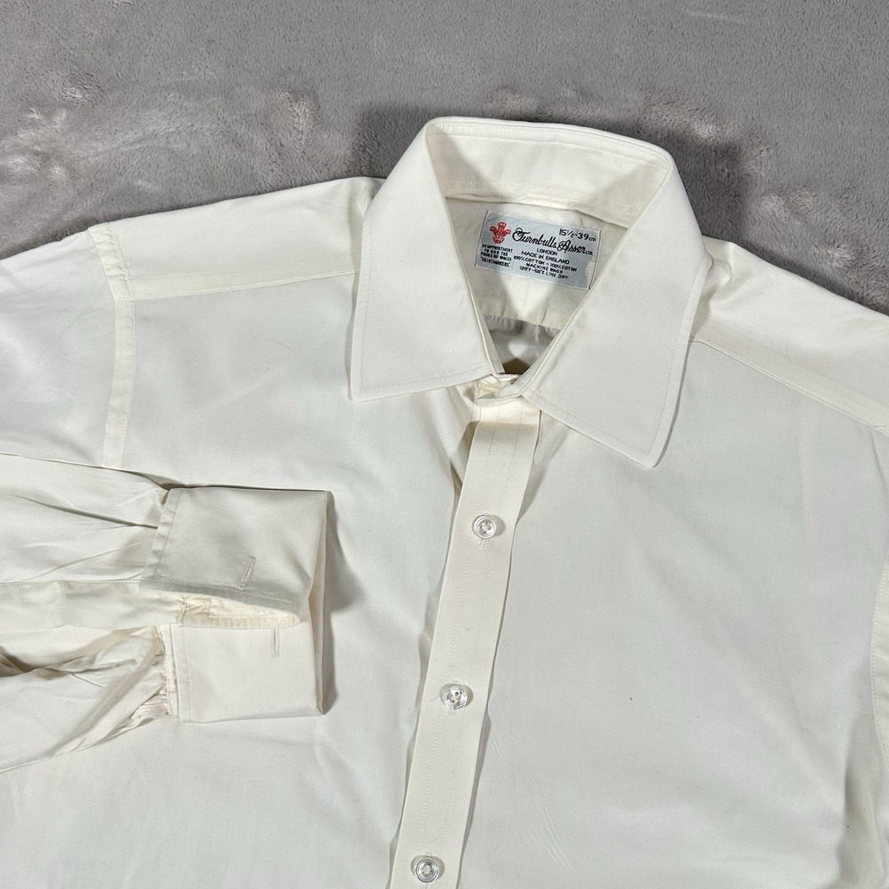 Turnbull & Asser London Dress Shirt Mens 15.5 39cm Beige Cotton French Cuff VTG